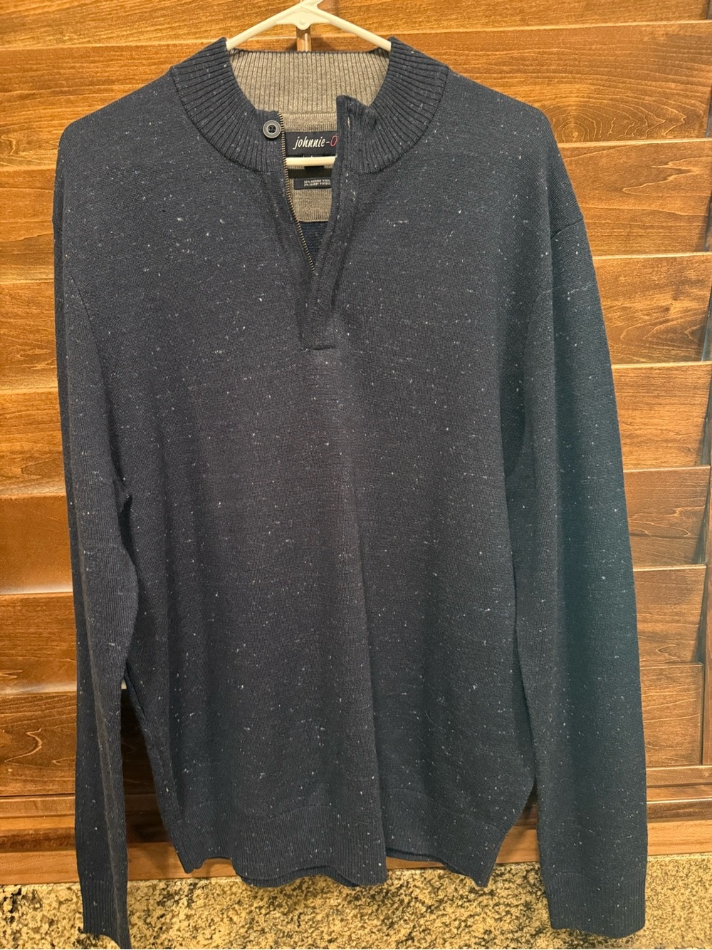 Men’s Johnnie-O Navy Speckled Zip-Button Collar Sweater size L
